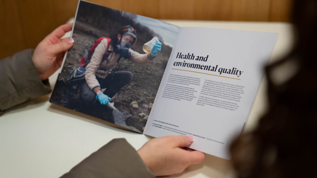 COP28 report opened to a page titled Health and environmental quality
